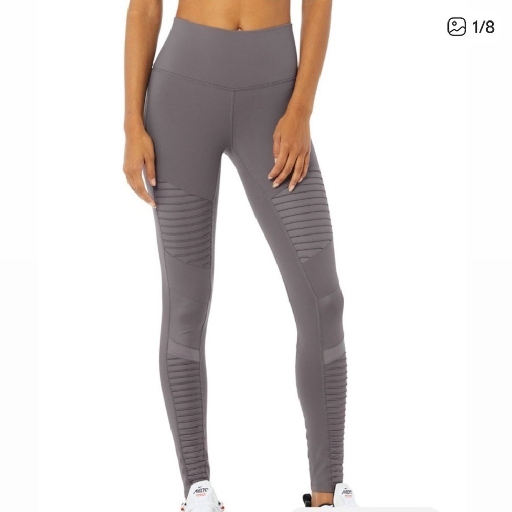 Alo Highwaist Moto Leggings - Gray, Small